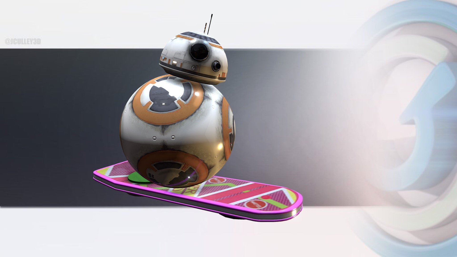 Star Wars BB8 on a BTTF Hoverboard 3d model