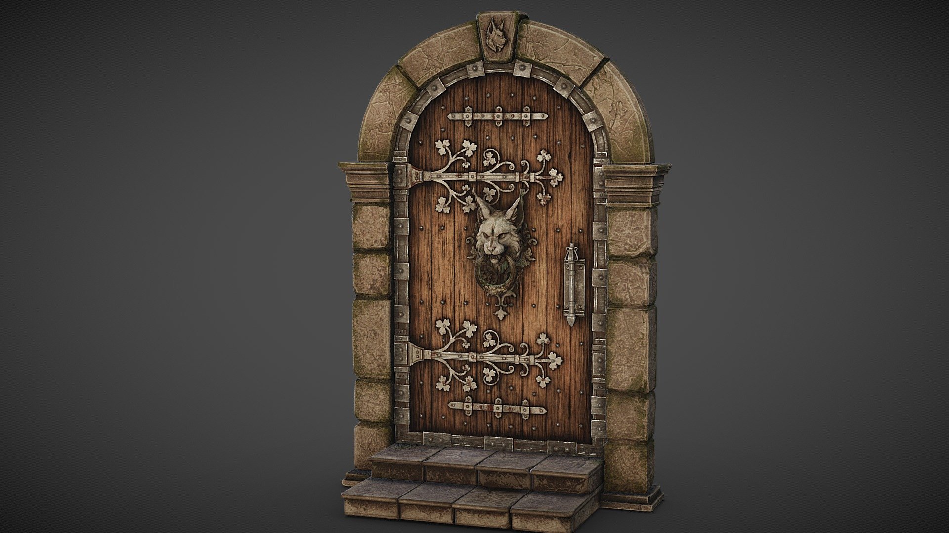 Medieval door with lynx door knocker 3d model