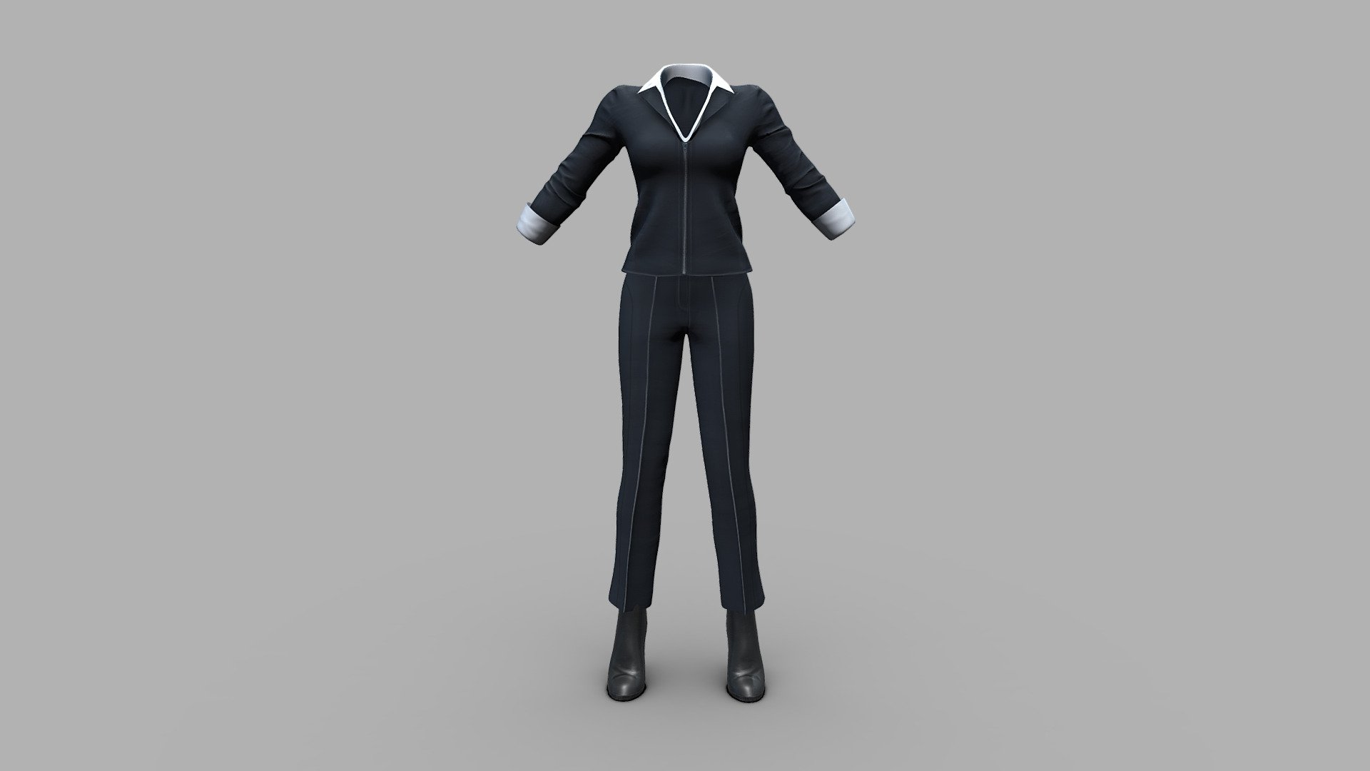 Formal Navy Female Trousers Jacket Boots Outfit 3d model