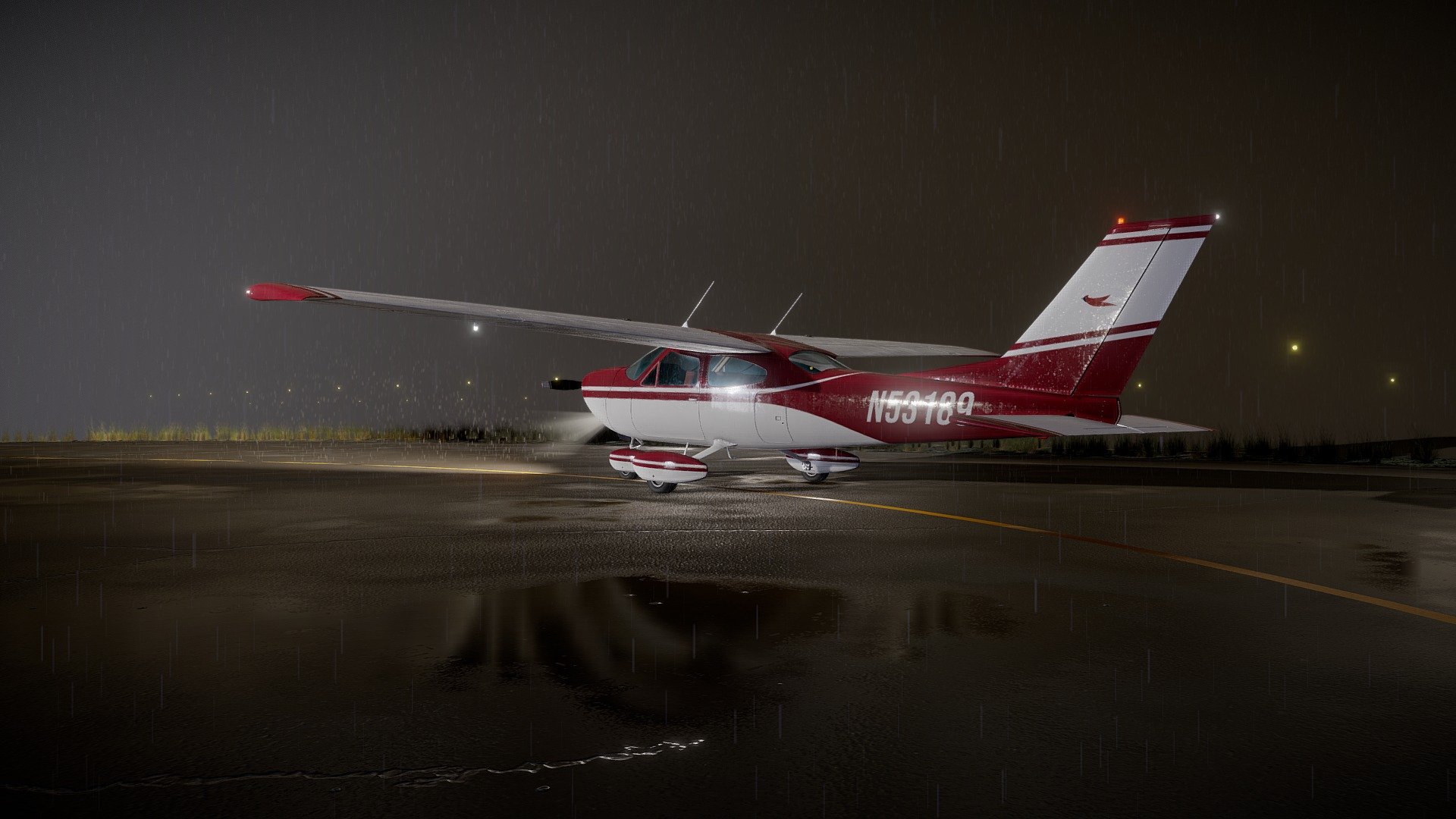 Rainy night Cessna 177 Cardinal 3d model