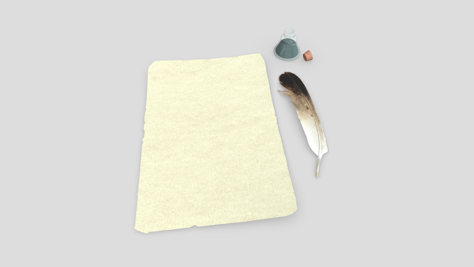 Quill Inkwell Parchment 3d model