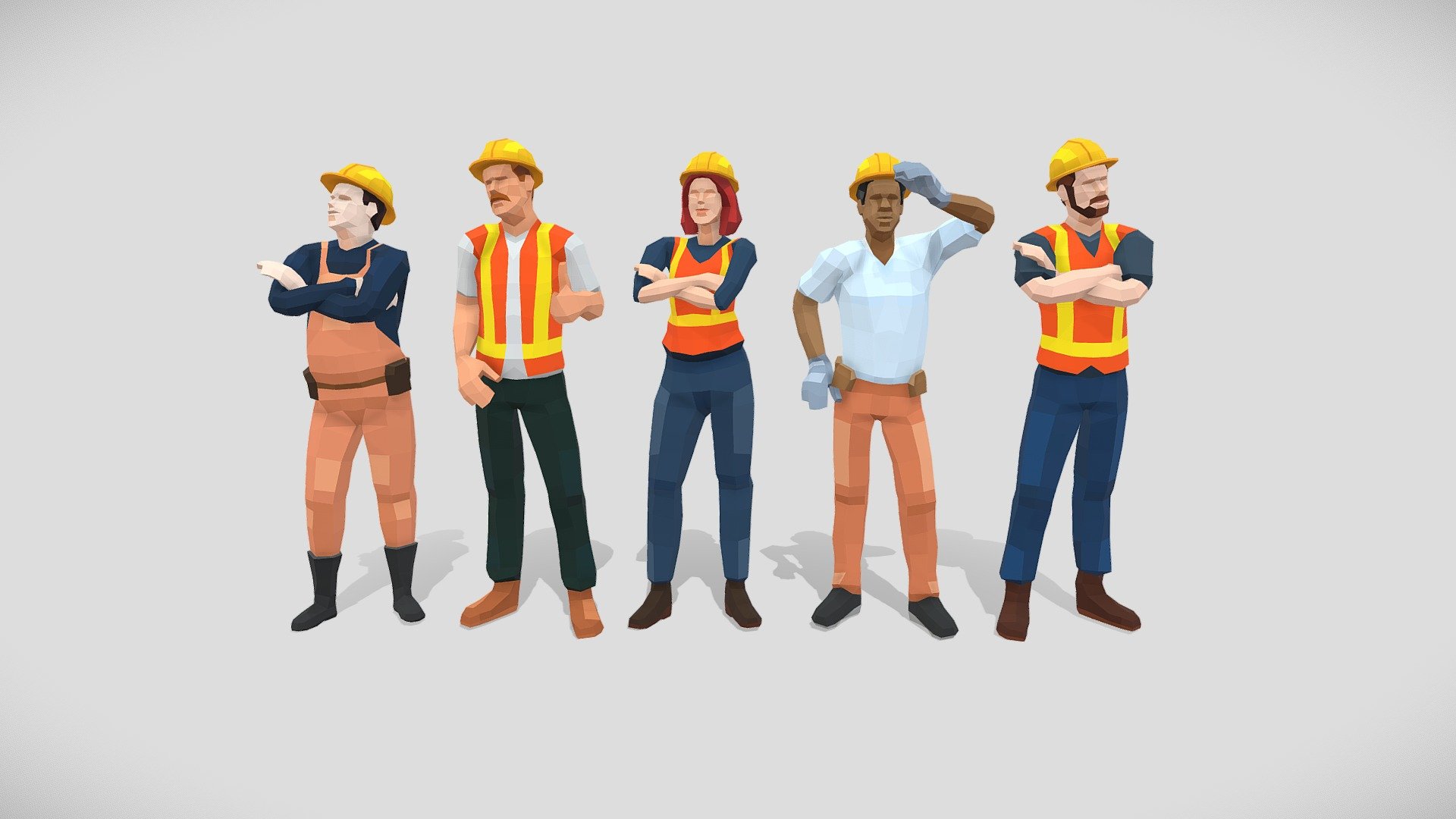 Low Poly Construction Workers Rigged Pack 3d model