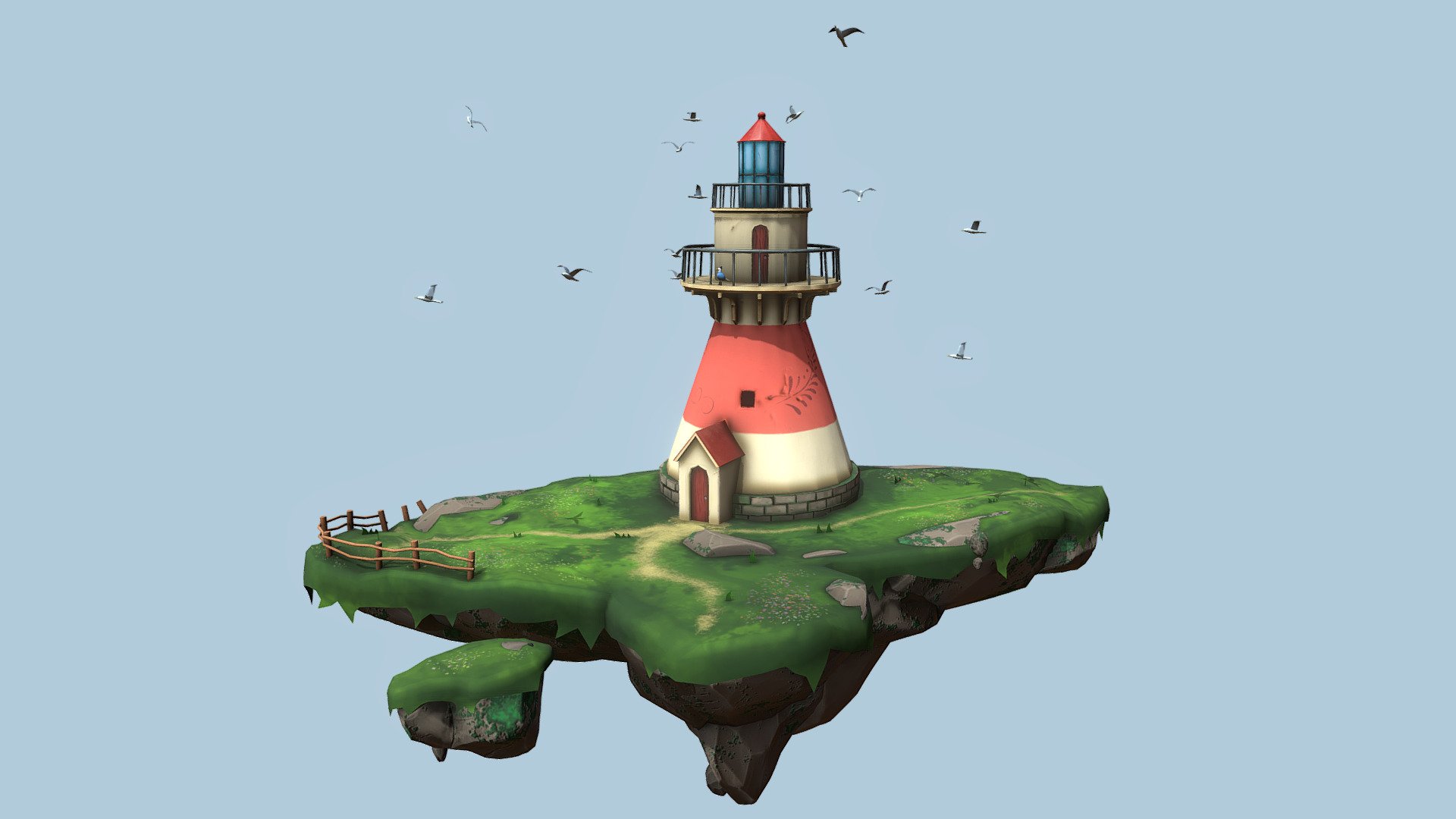 Lighthouse on a floating island 3d model