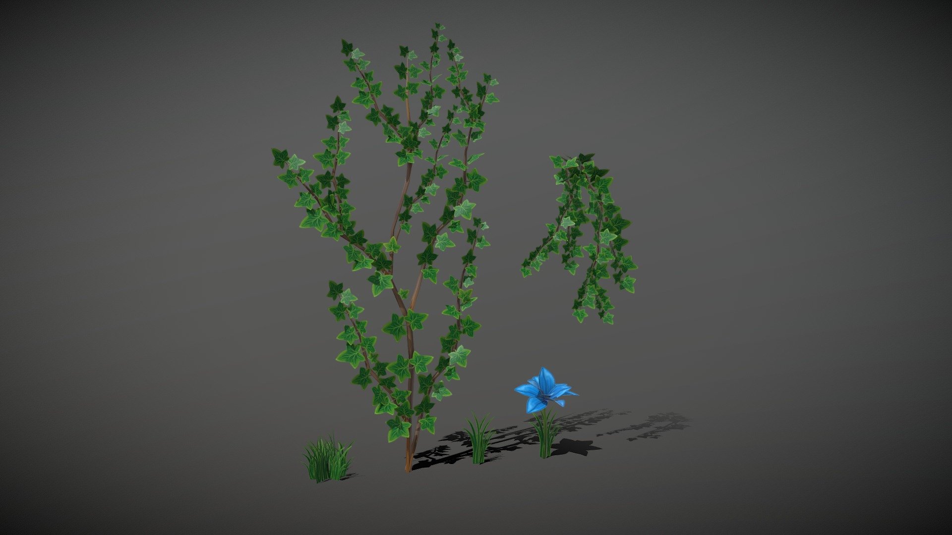 Set of stylized lowpoly ivy grass and flower 3d model