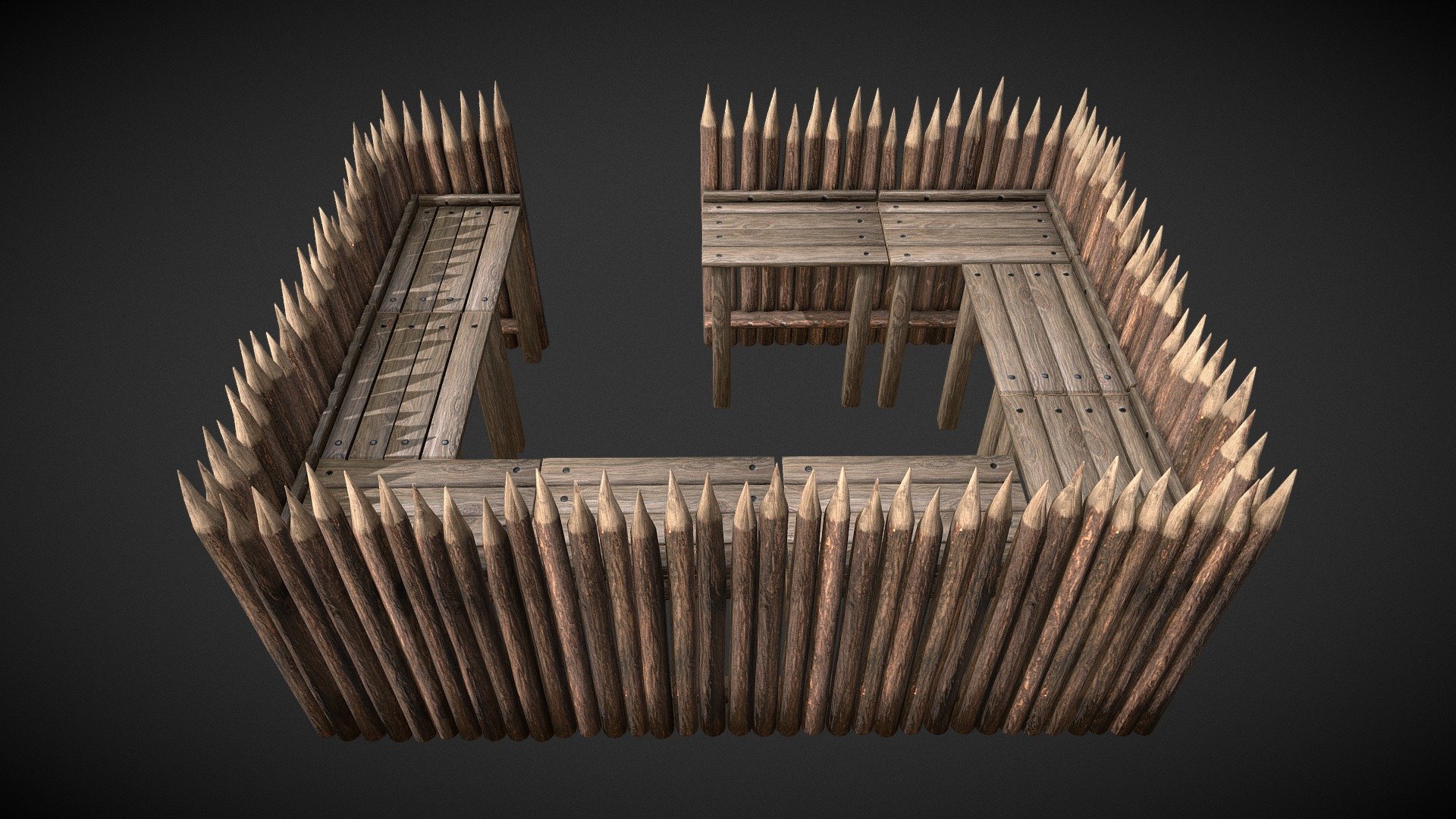 Medieval Wooden Palisade 4k 3d model