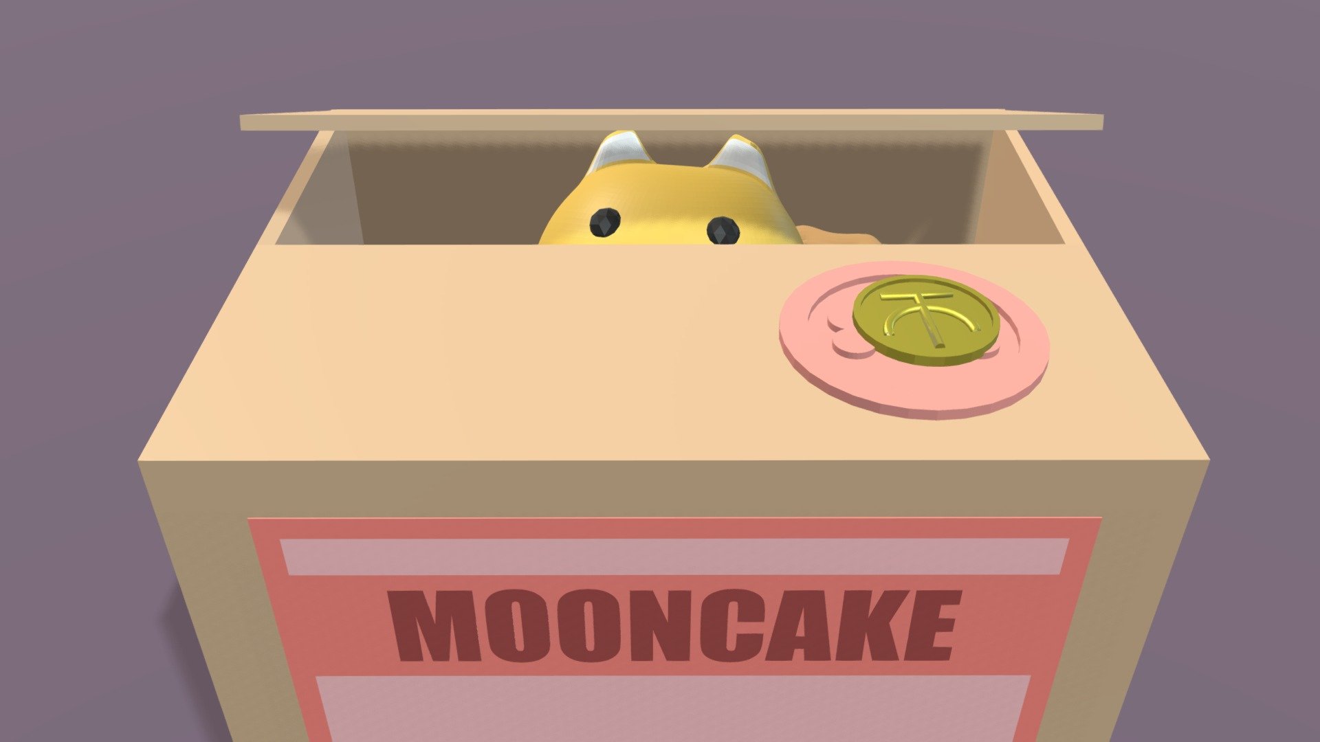 Catbox with a mooncake (Mid-Autumn Festival) 3d model