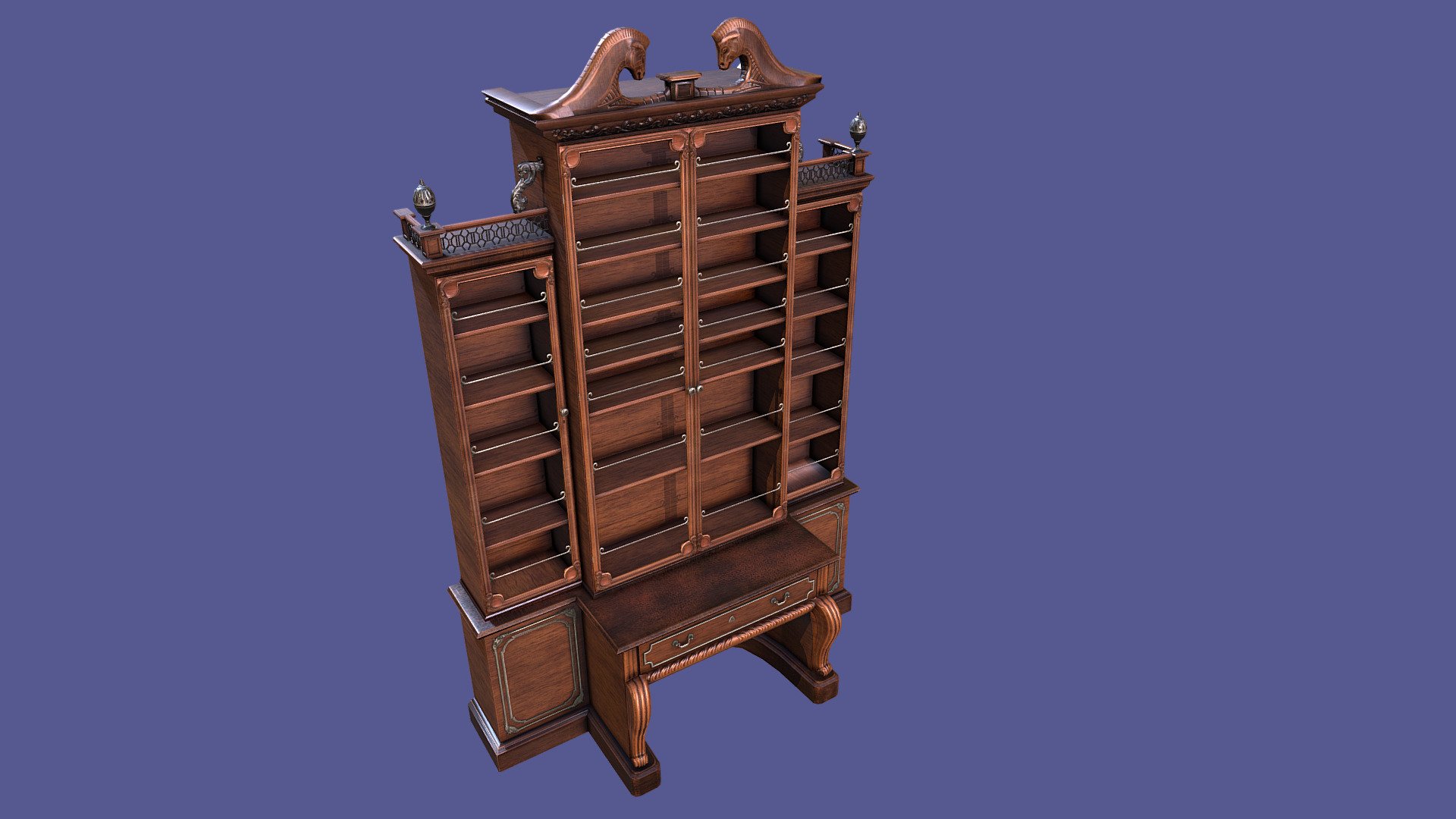 Antique Victorian Bookcase with horse top 3d model