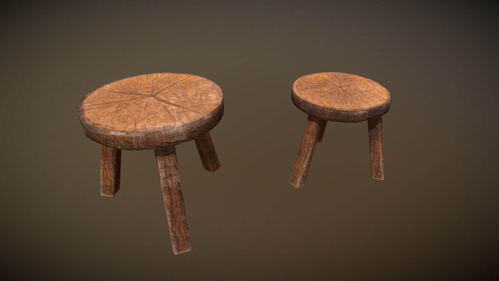 Medieval Wood Short Stools 3d model