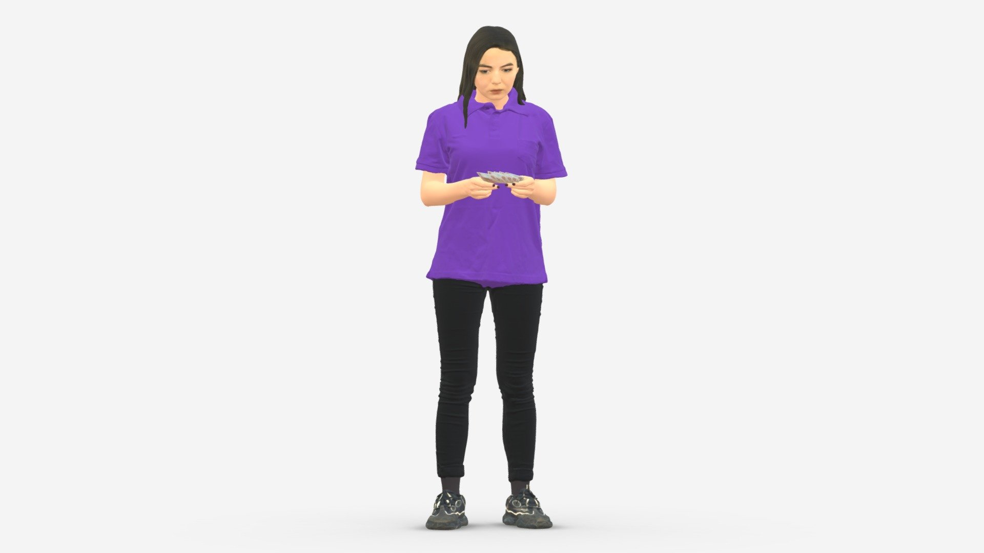 001299 woman with long hairs in purple polo 3d model