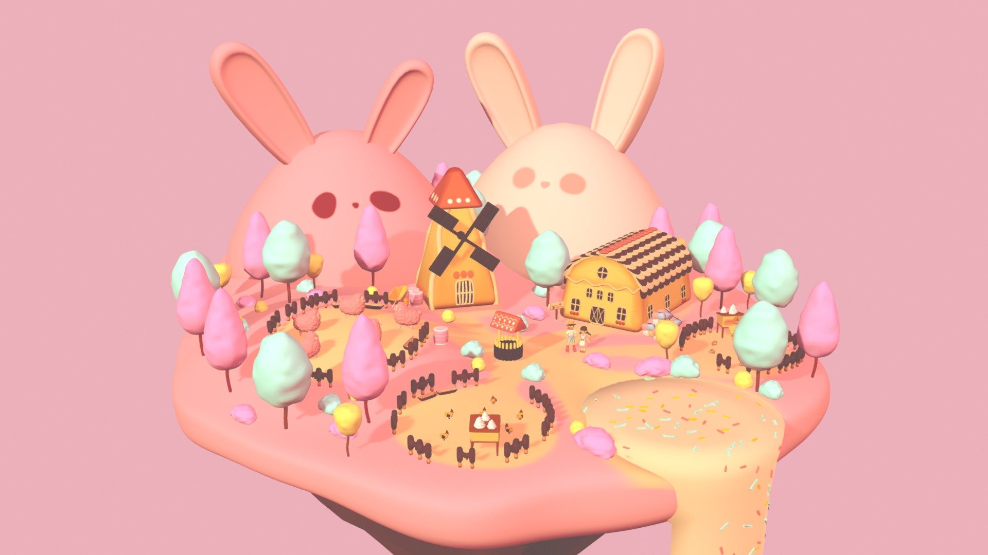 pink candy farm🍬 3d model