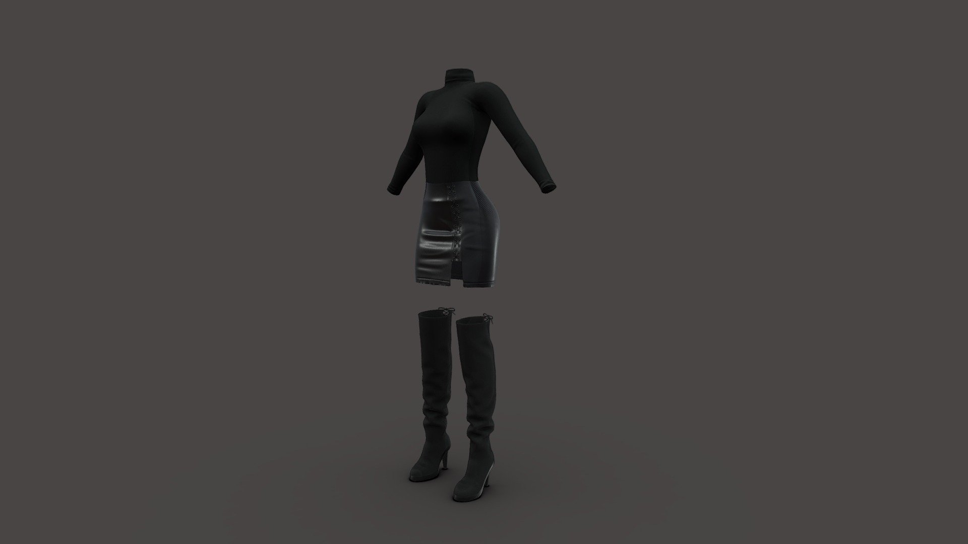 Female Boots Leather Skirt Top Black Outfit 3d model