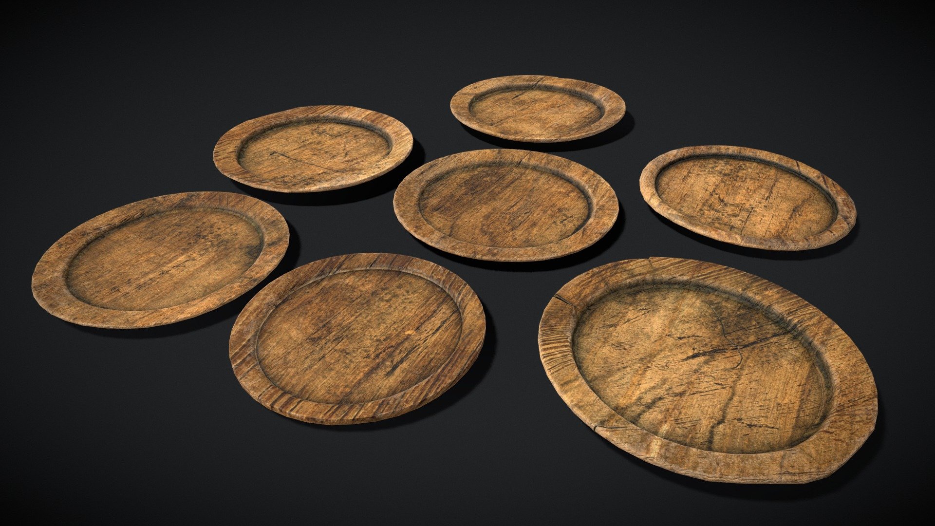 Large Rustic Wooden Plates 3d model