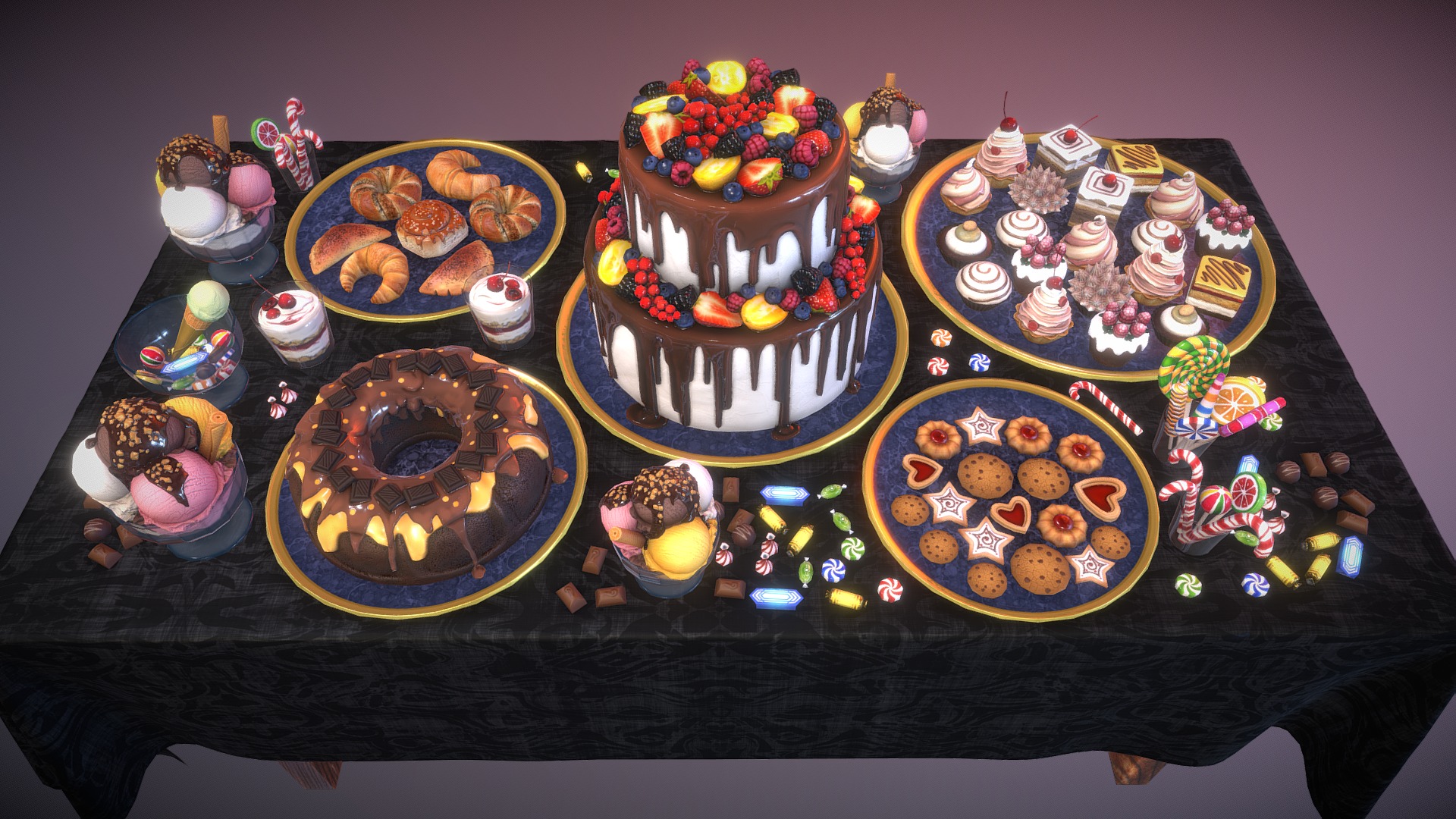 Desserts and cakes 3d model