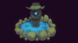 Stylized pond with stonelamp