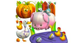 Cartoon 3D illustration Pig Duck Pumpkin Goose