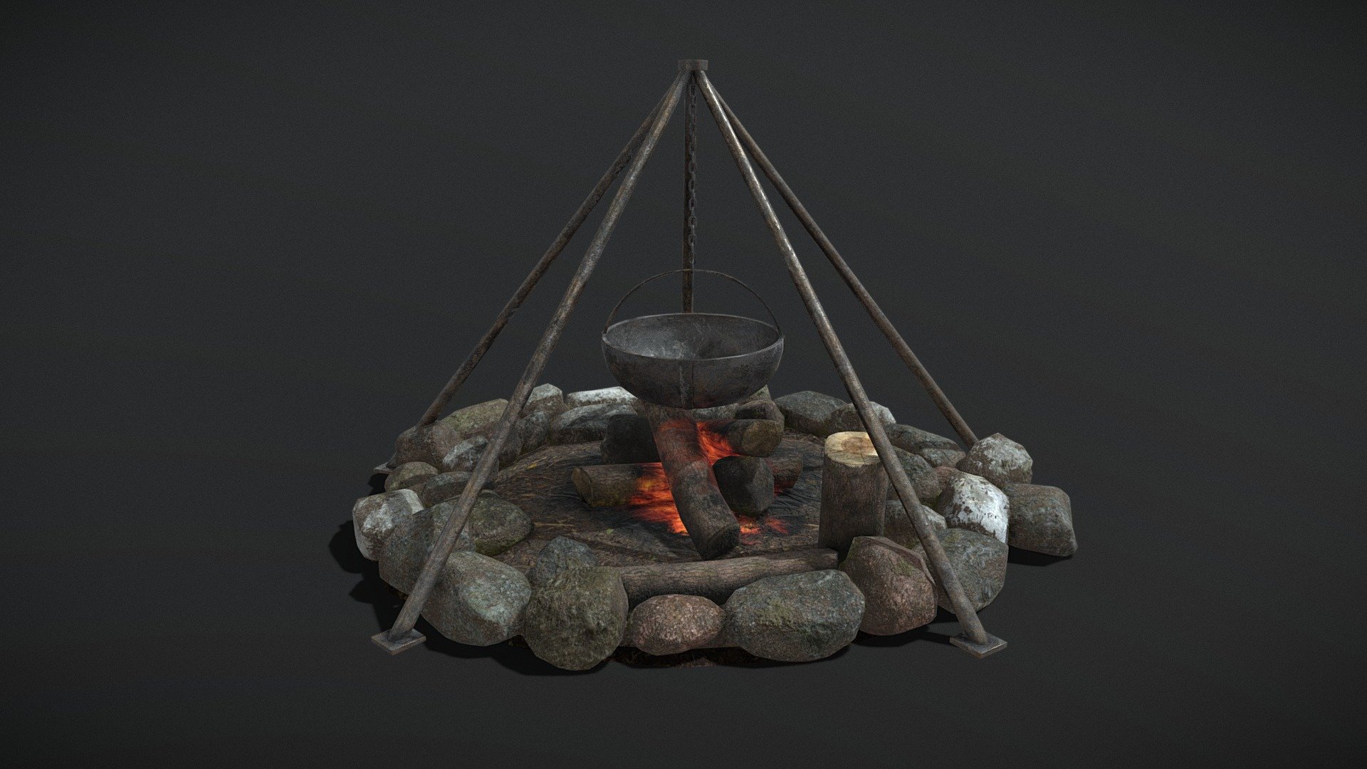 Medieval Hanging Cauldron Firepit 3d model