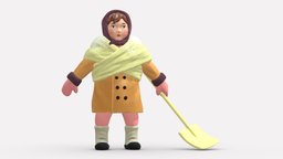 001311 winter street cleaner woman with shovel