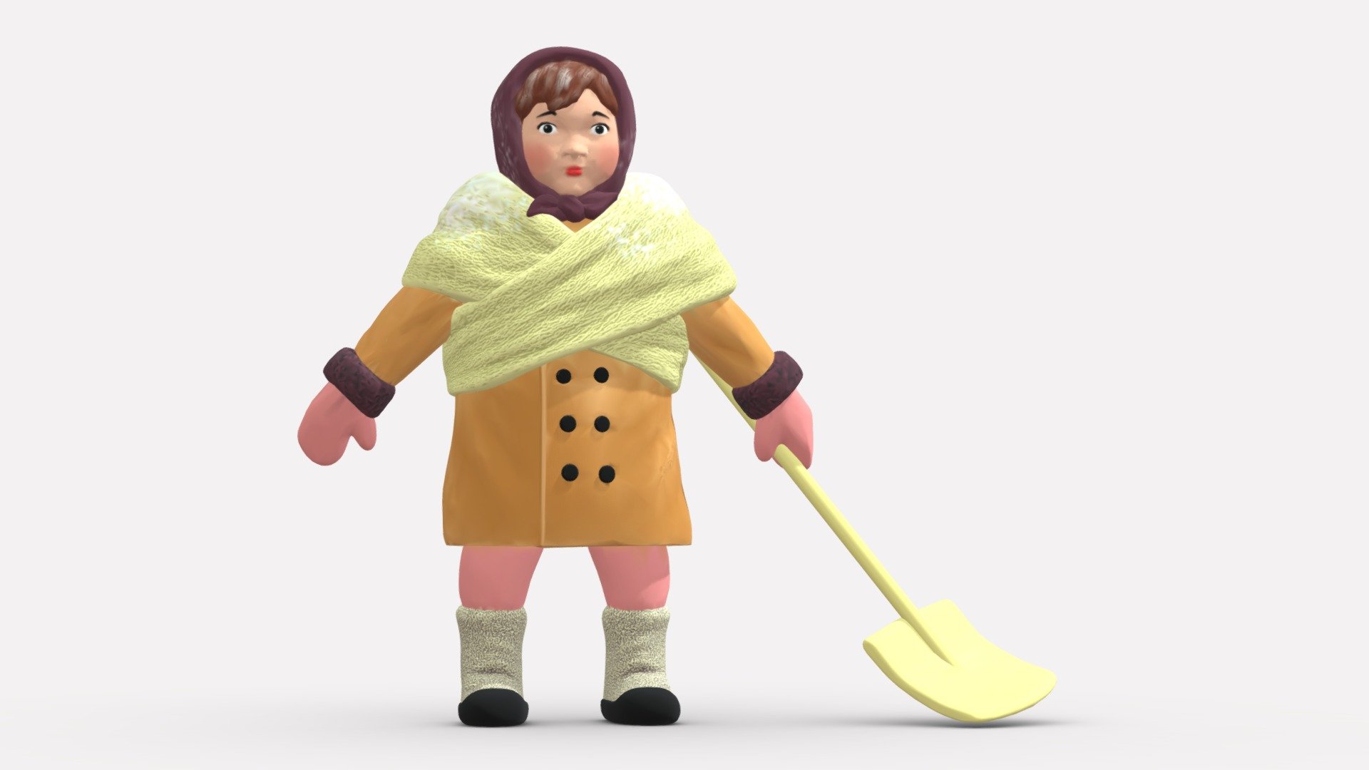 001311 winter street cleaner woman with shovel 3d model