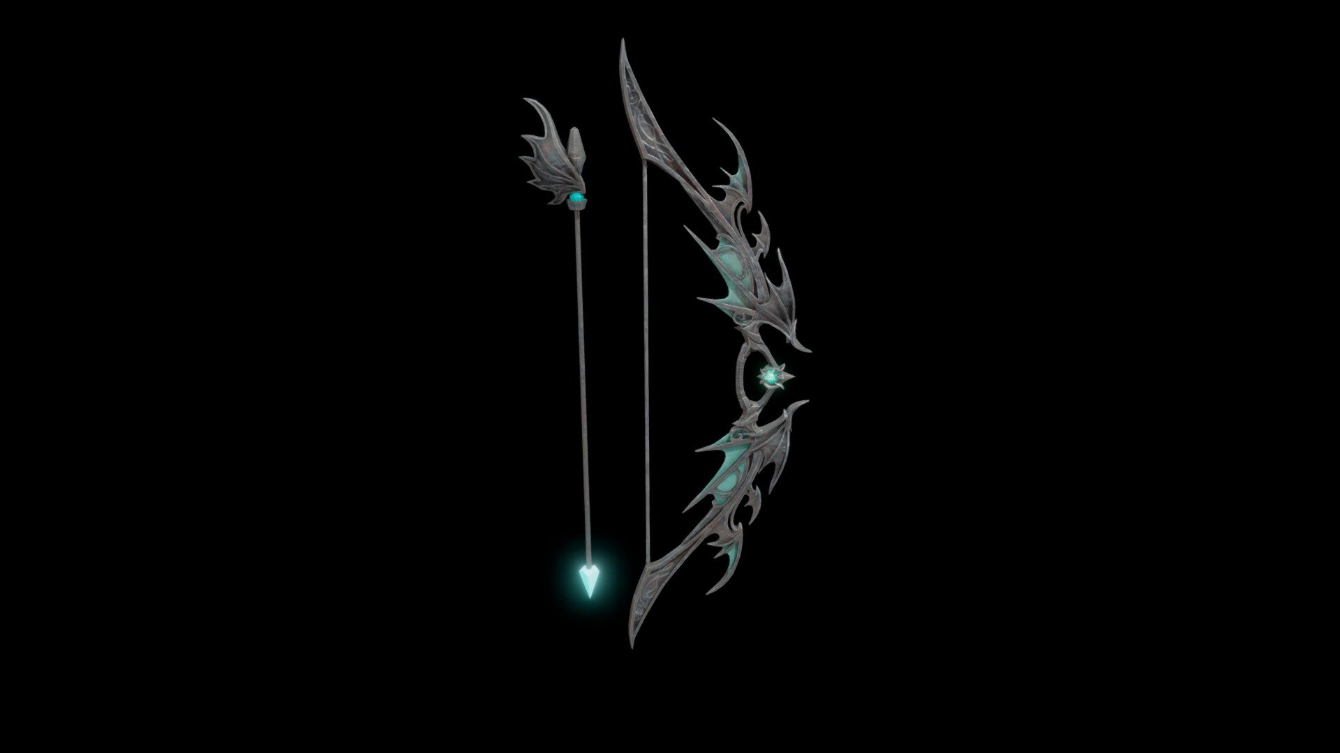 Magical iron bow and sword 3d model