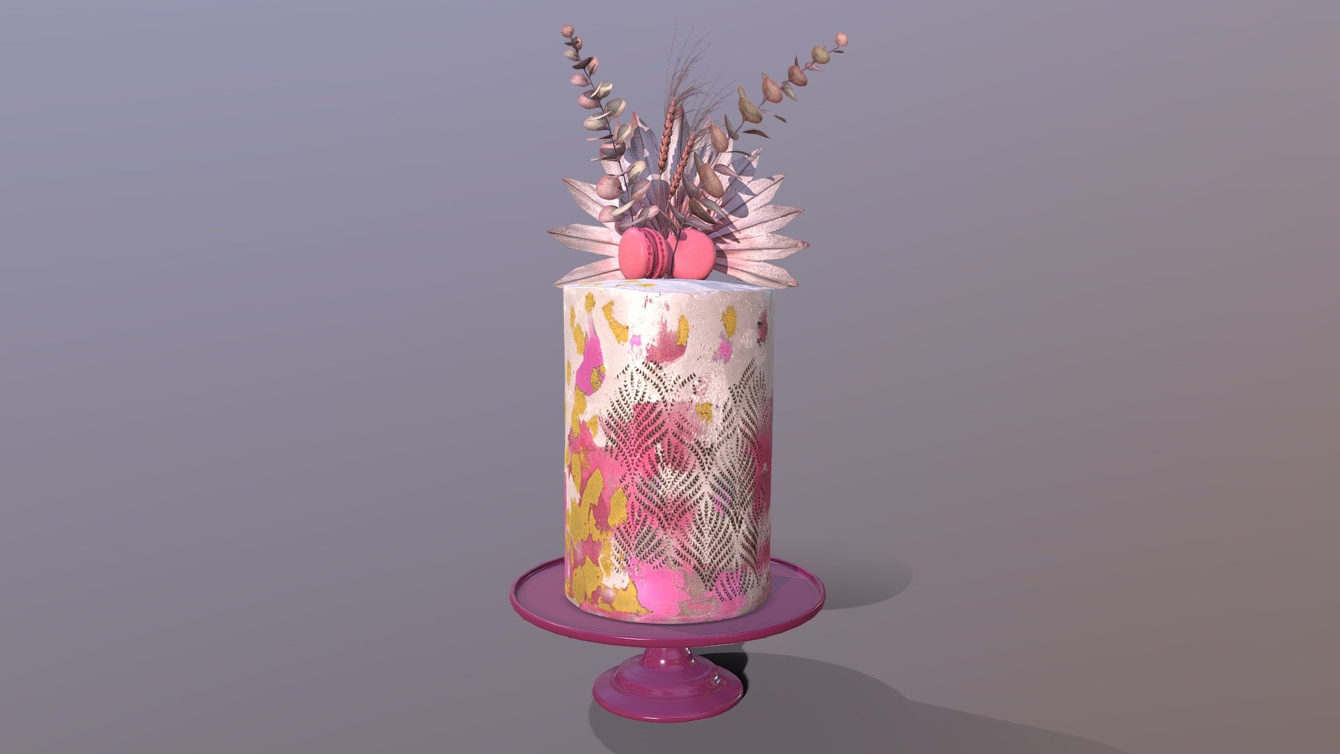 Luxury Golden Pink Buttercream Cake 3d model