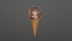 Ice cream ball with chocolate on top in waffle