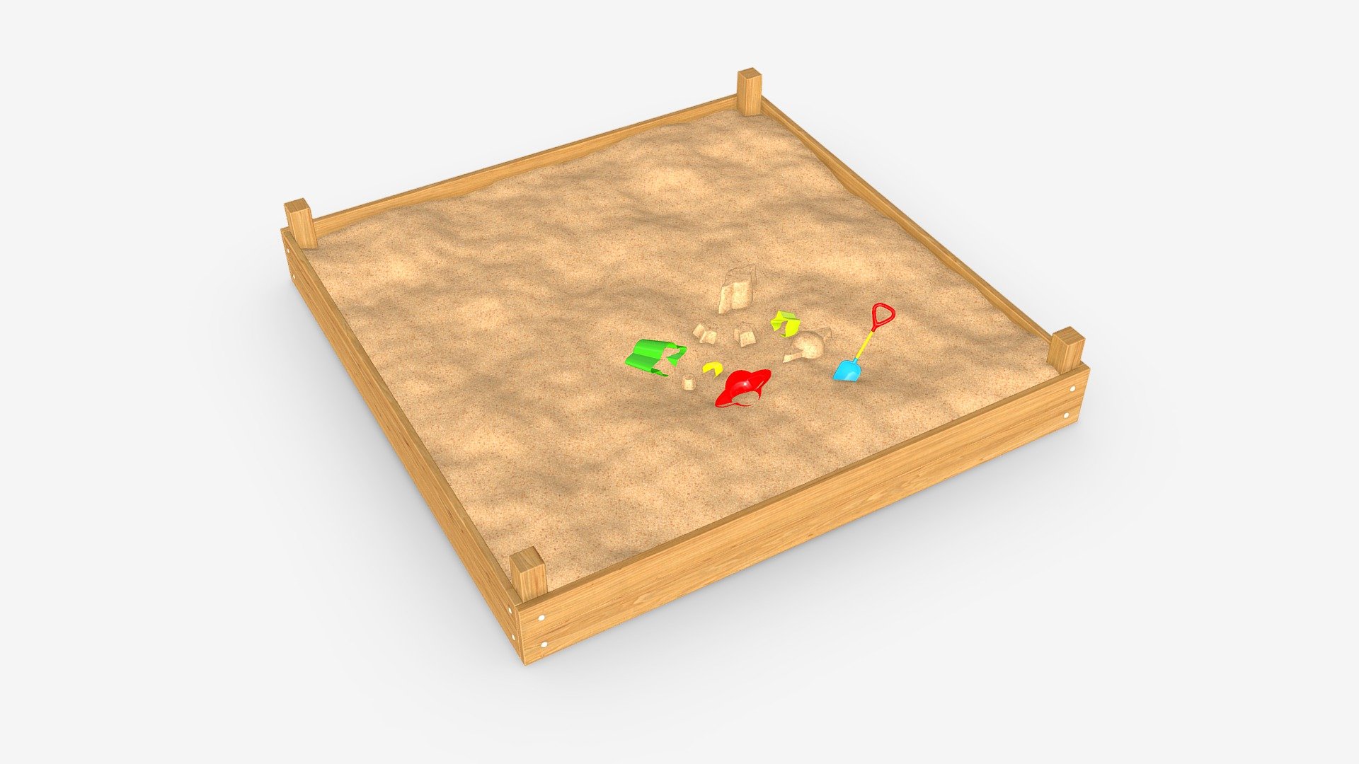 Outdoor sandbox with toys 3d model