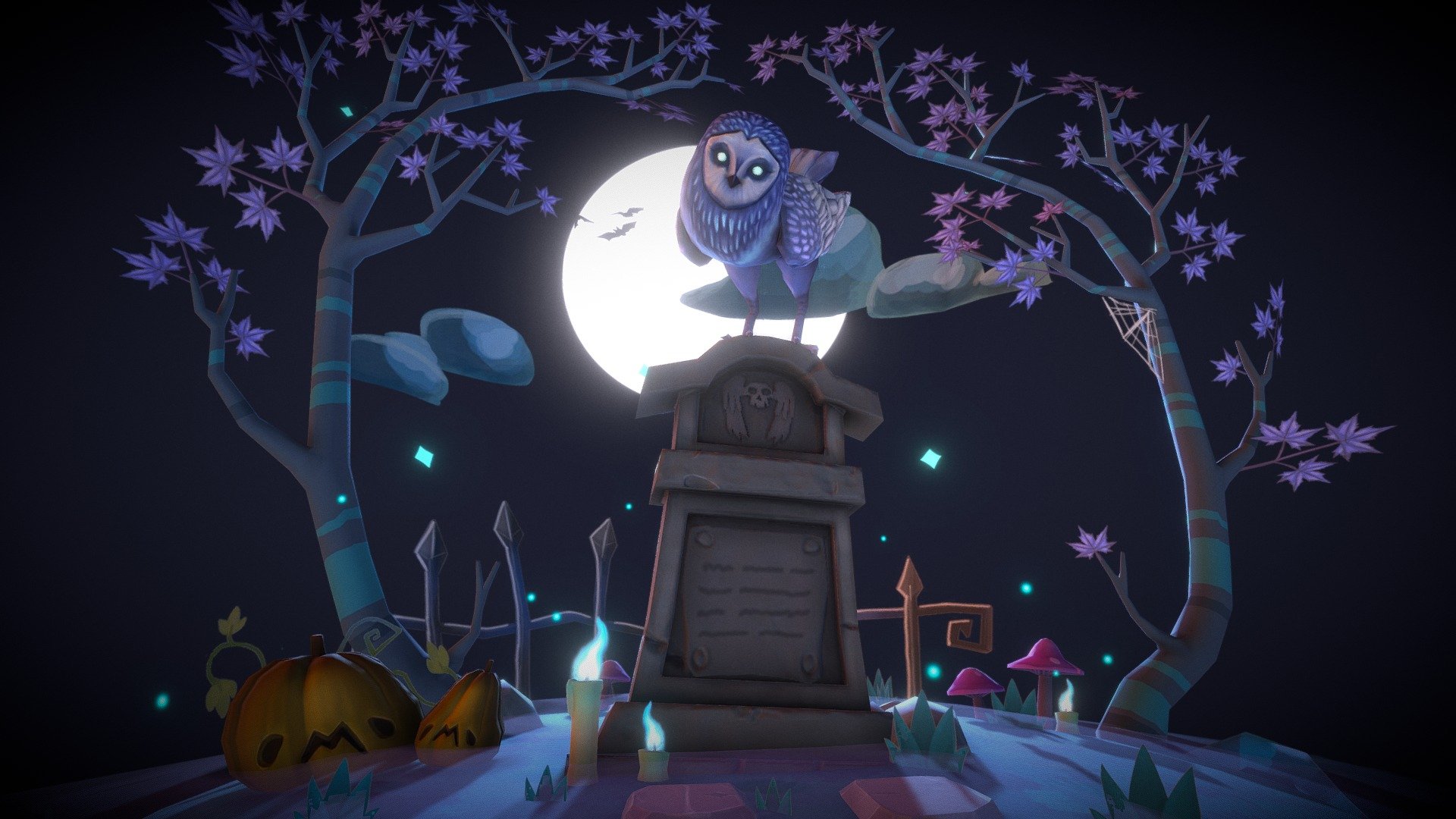 Graveyard Owl Diorama [Animated] 3d model