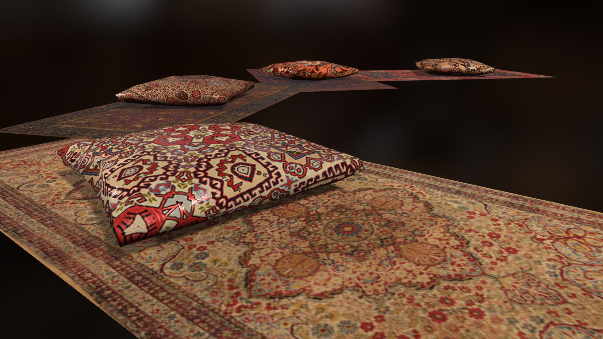 Ottoman Pillow and Carpets 3d model