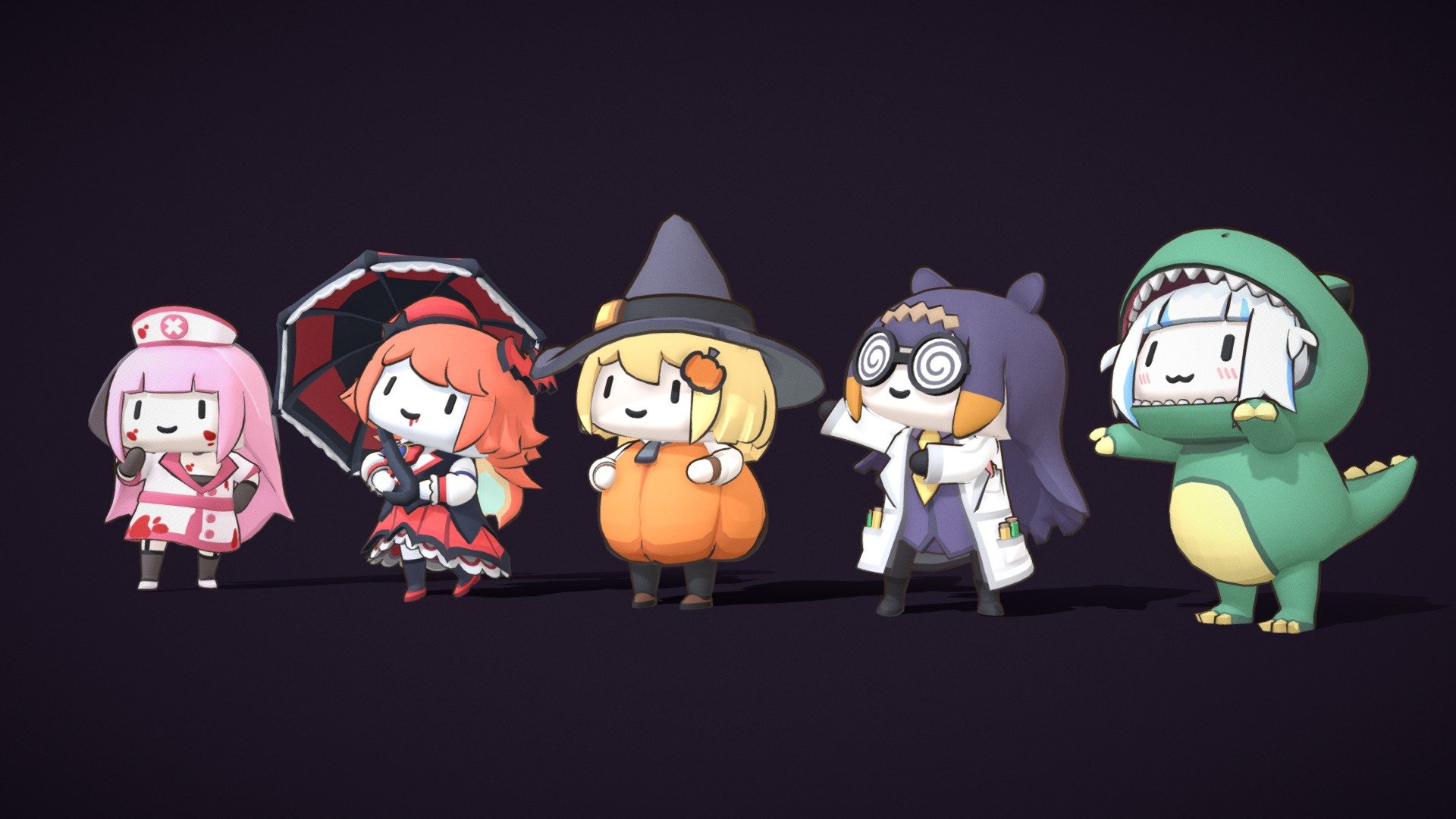 Smol HoloMyth Halloween Costumes! 3d model