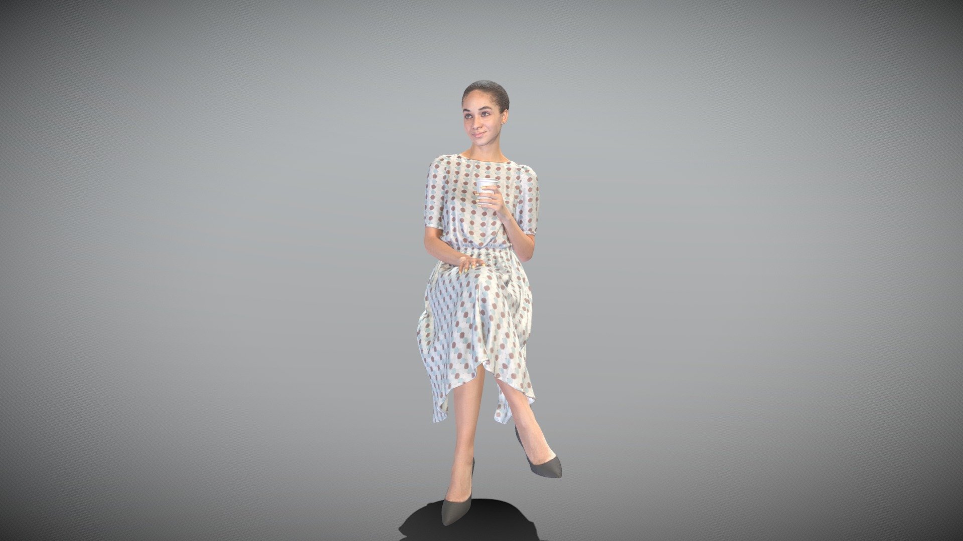 Elegant woman in dress with coffee 333 3d model