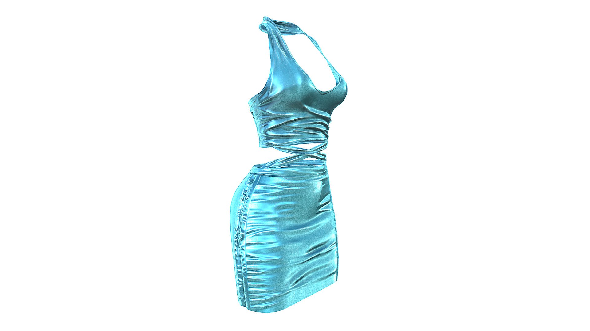 $AVE Shiny Teal Female Mini Dress 3d model