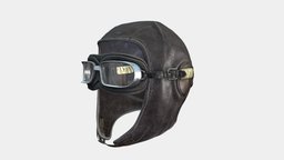 Old Aviator Leather Pilot Helmet With Goggles