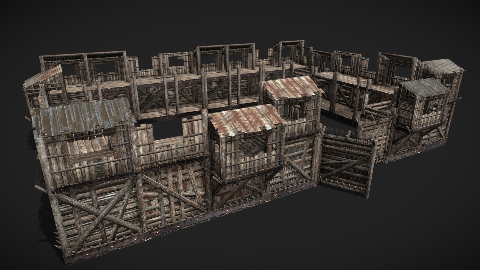 Modular Wooden Fortification 3d model