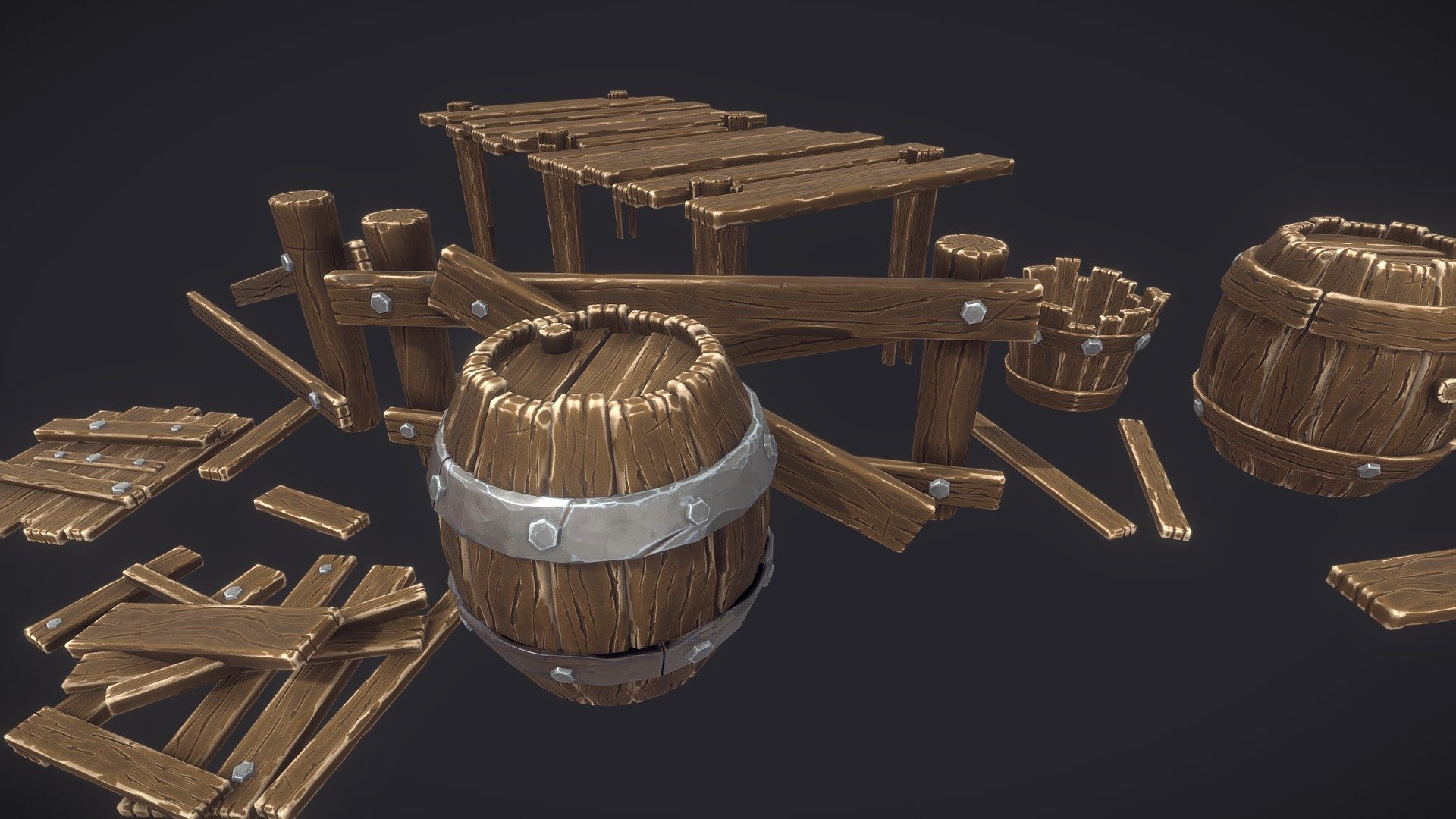 Stylized wooden props 3d model