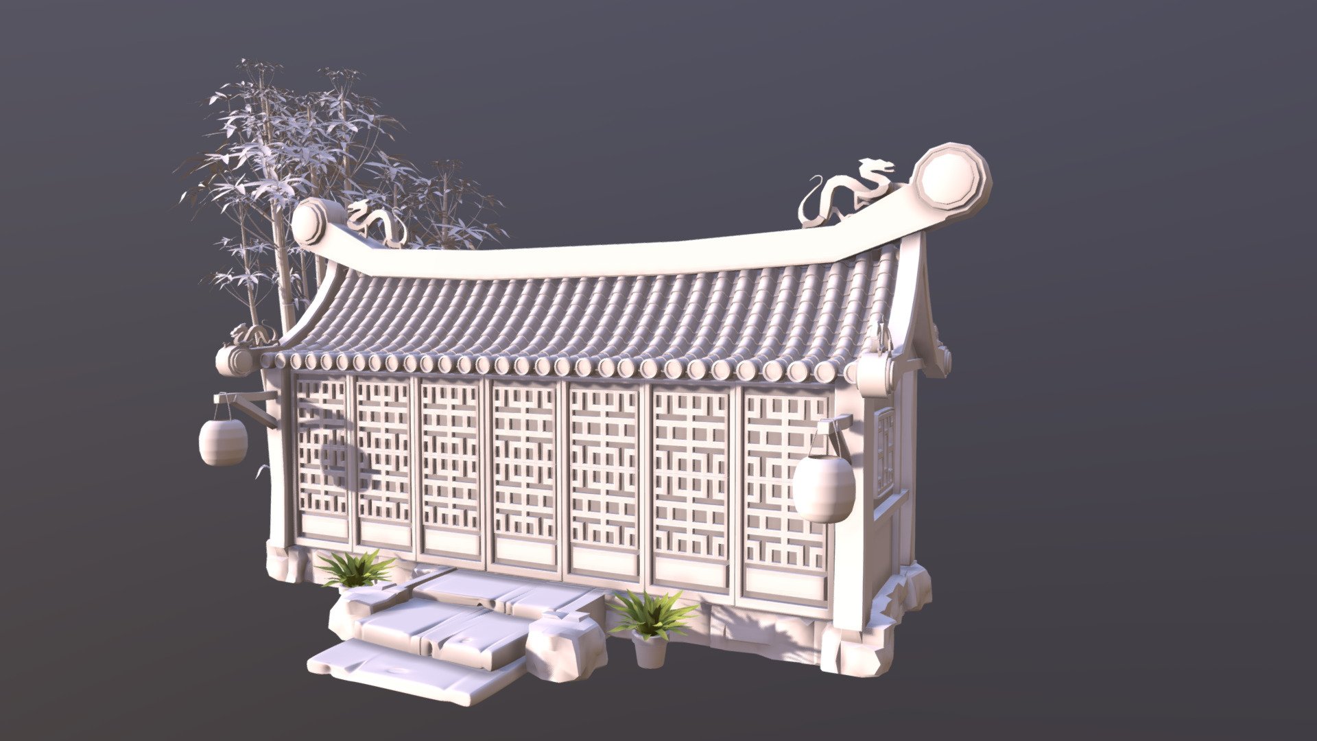 Concept sketch of a fantasy asian house 3d model