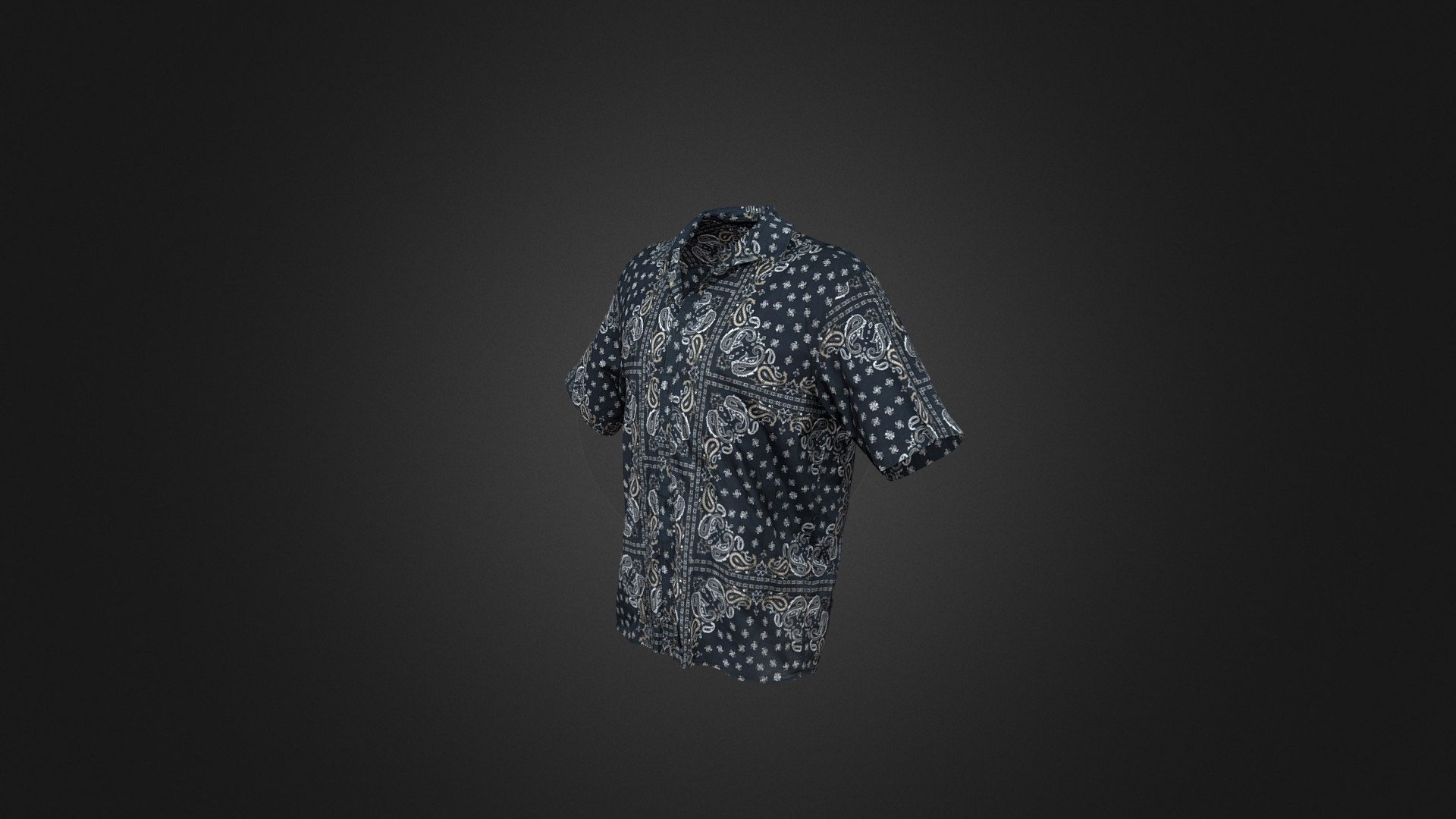 Man Navy Blue Cashew Flower Shirt 3d model