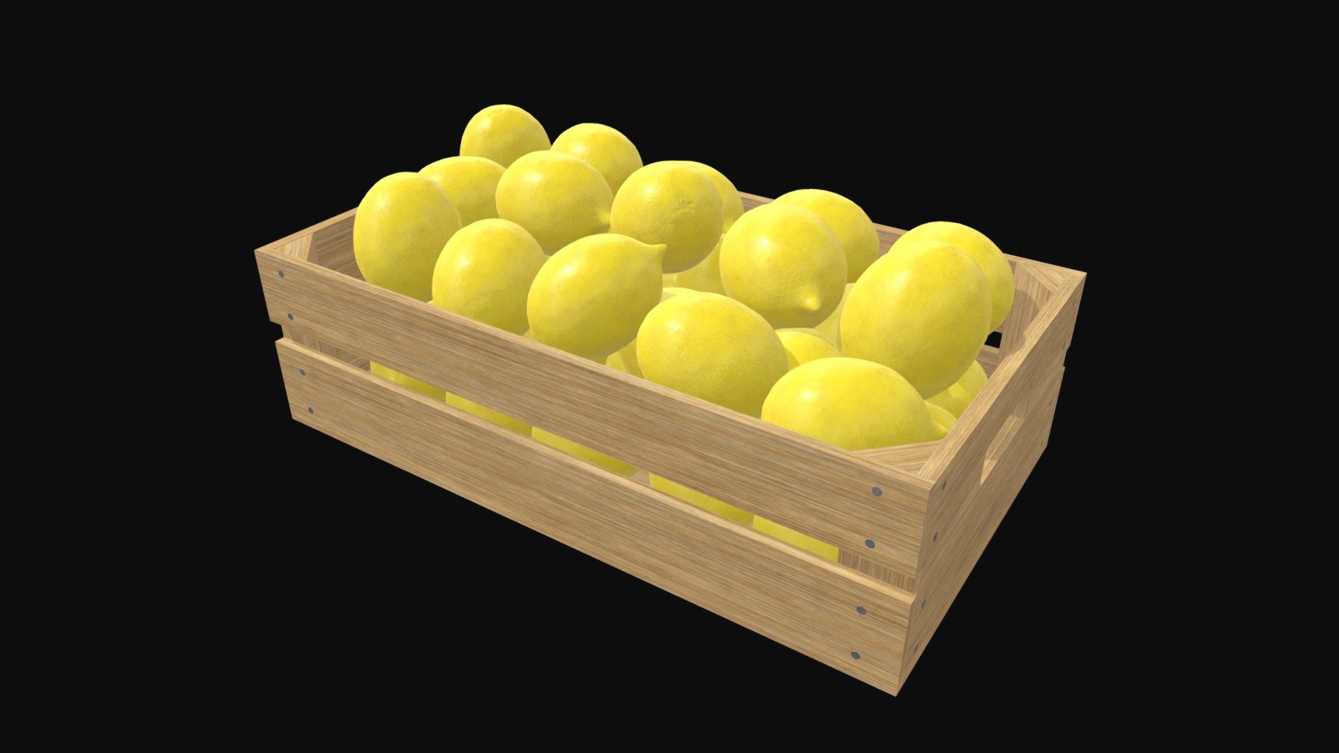 Lemons in a wooden crate 3d model