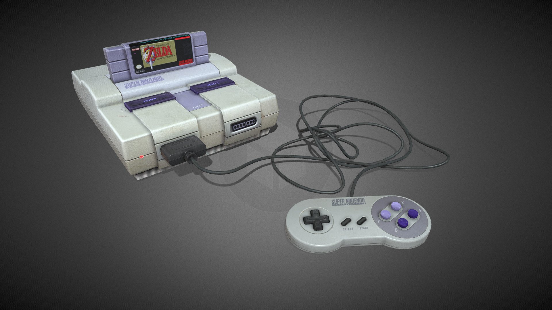 Super Nintendo w/ Zelda Cartridge 3d model