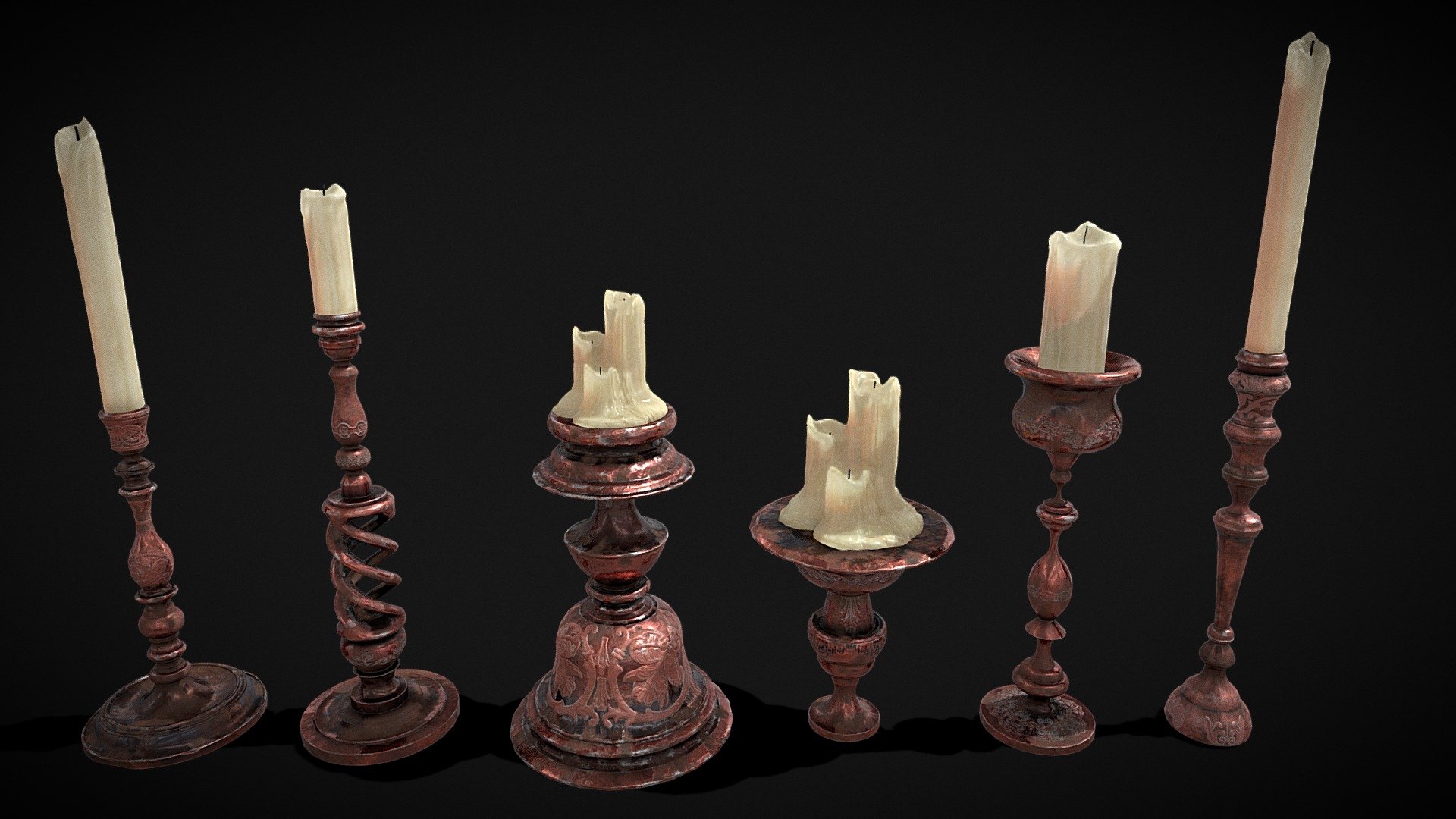 Elegant Candles and Holders 3d model