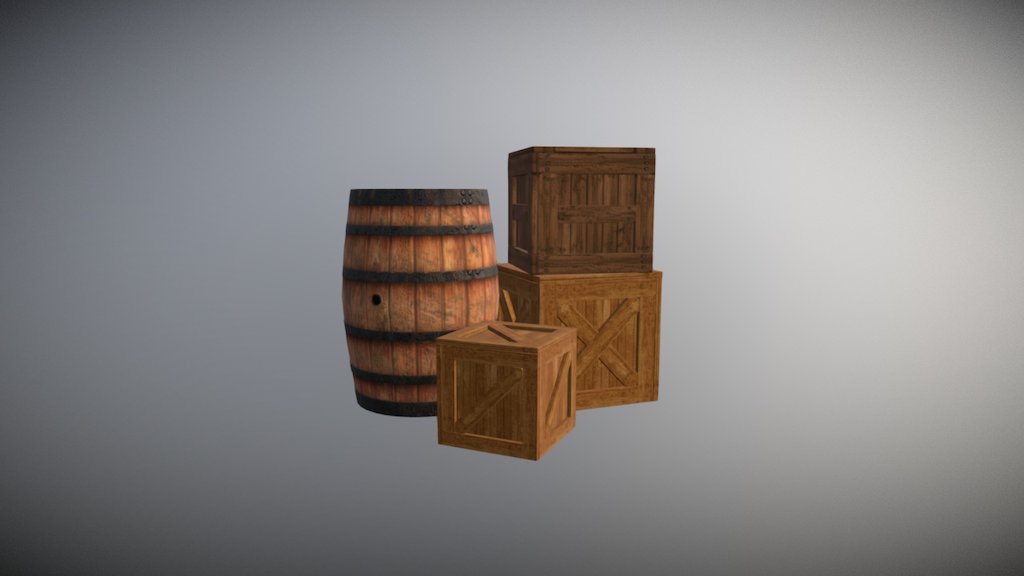 Barrel and crates 3d model