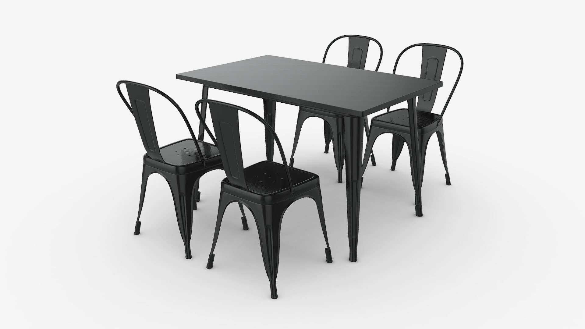 Black Dining Outdoor Table with Chairs 3d model