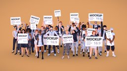 People Protesting Mockup Low-Poly Style