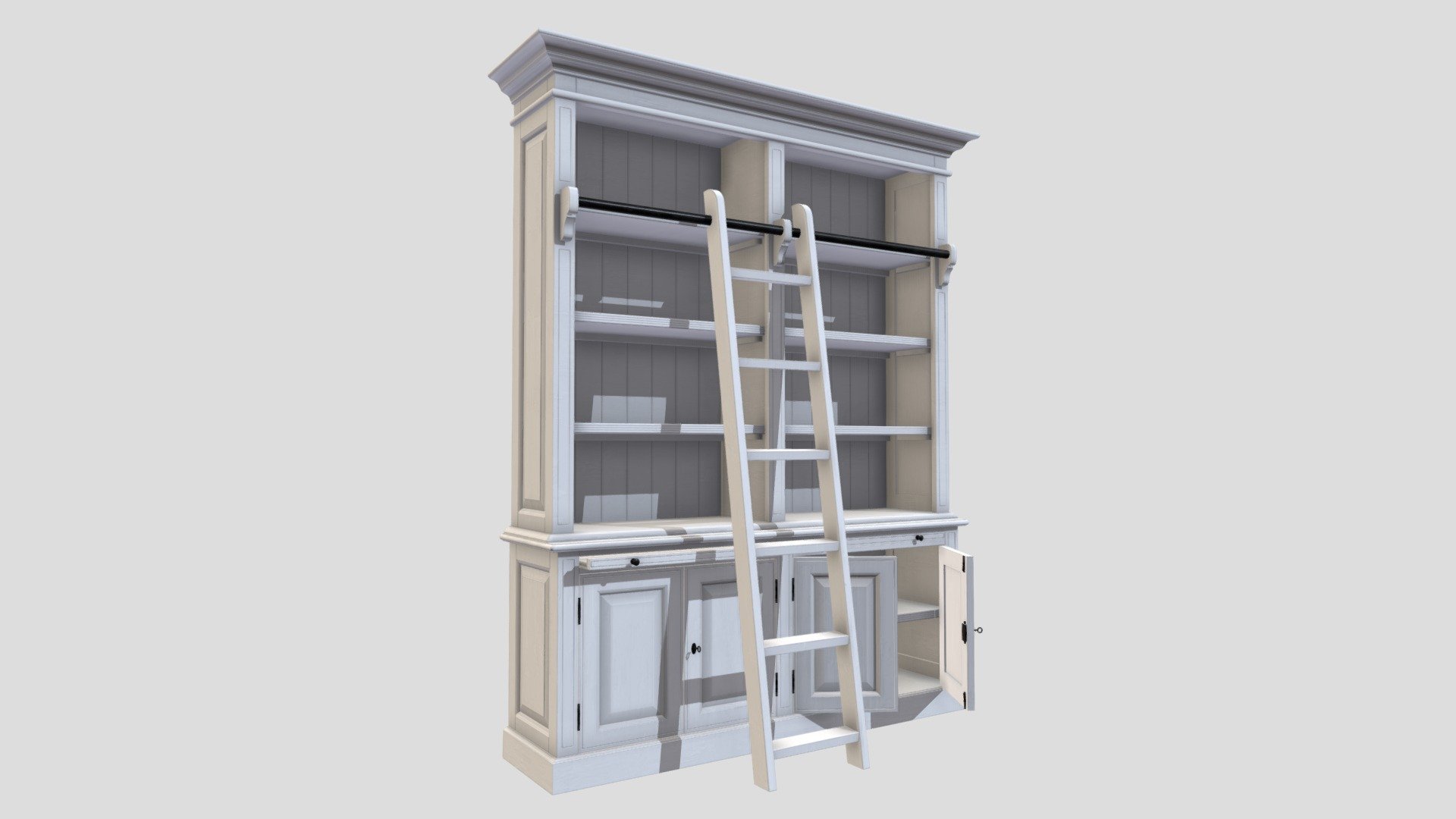 Ornate Bookshelf with ladder 3d model