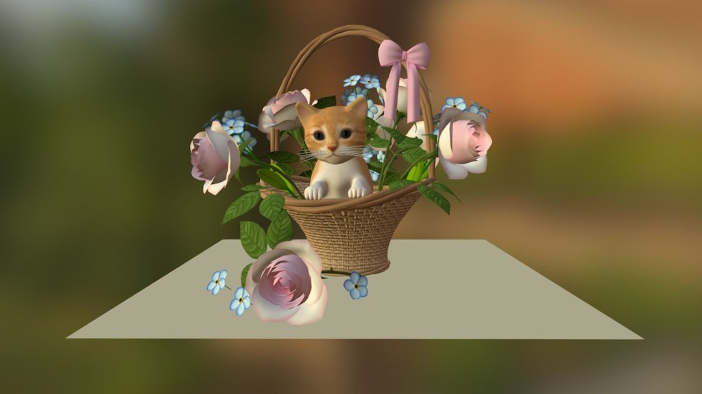 Kitten and flower basket 3d model