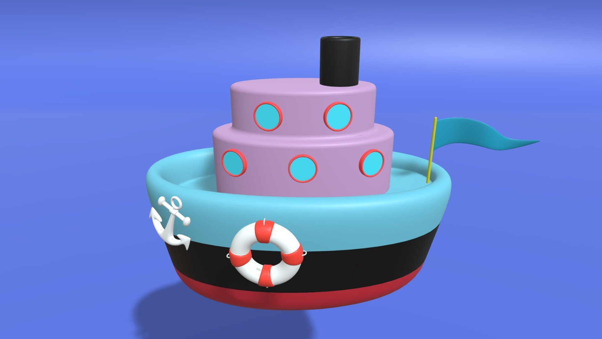 Cartoon Cute Ship Boat 3d model