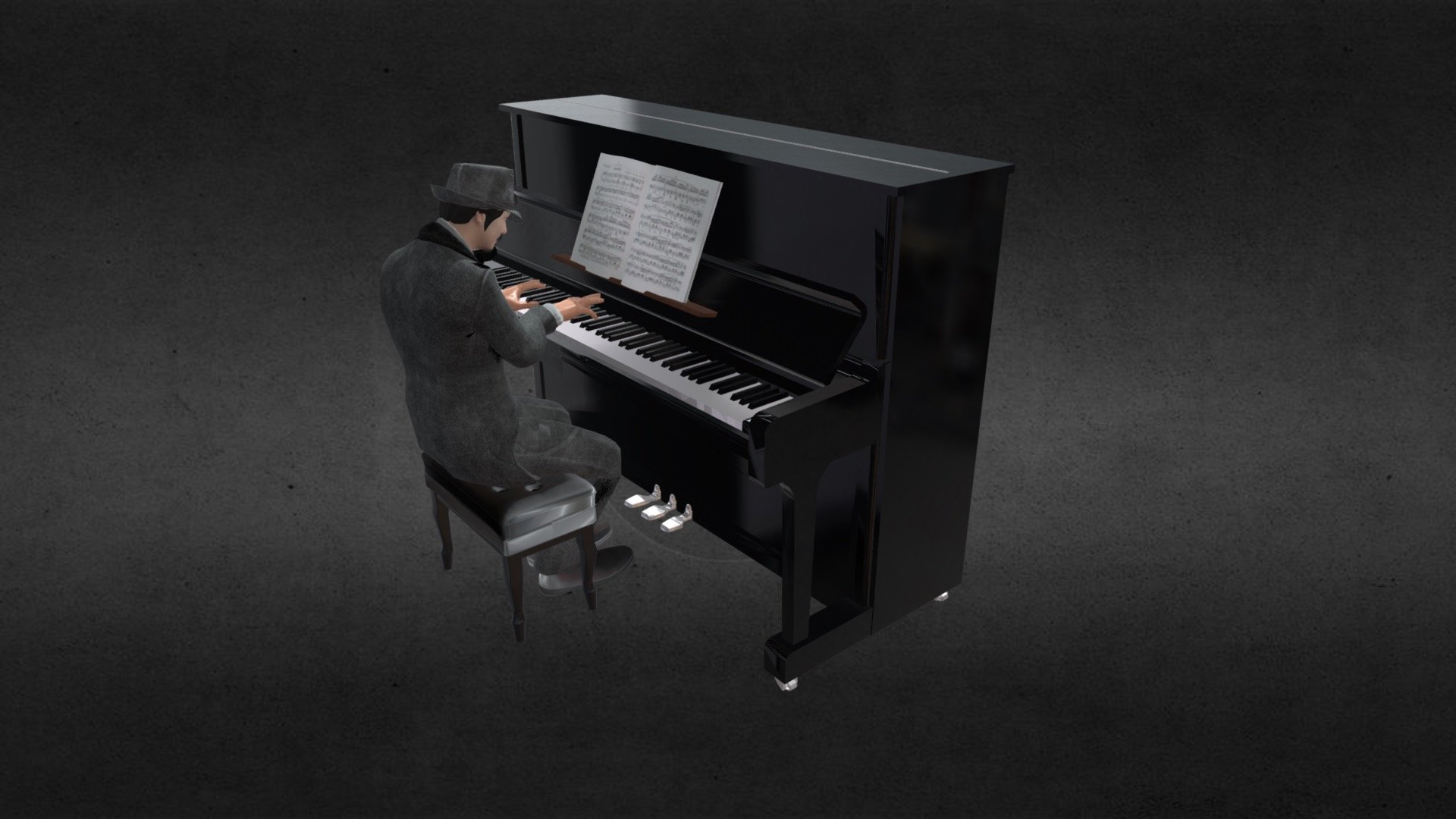 Jazz Pianist Musician with Piano Model Animation 3d model