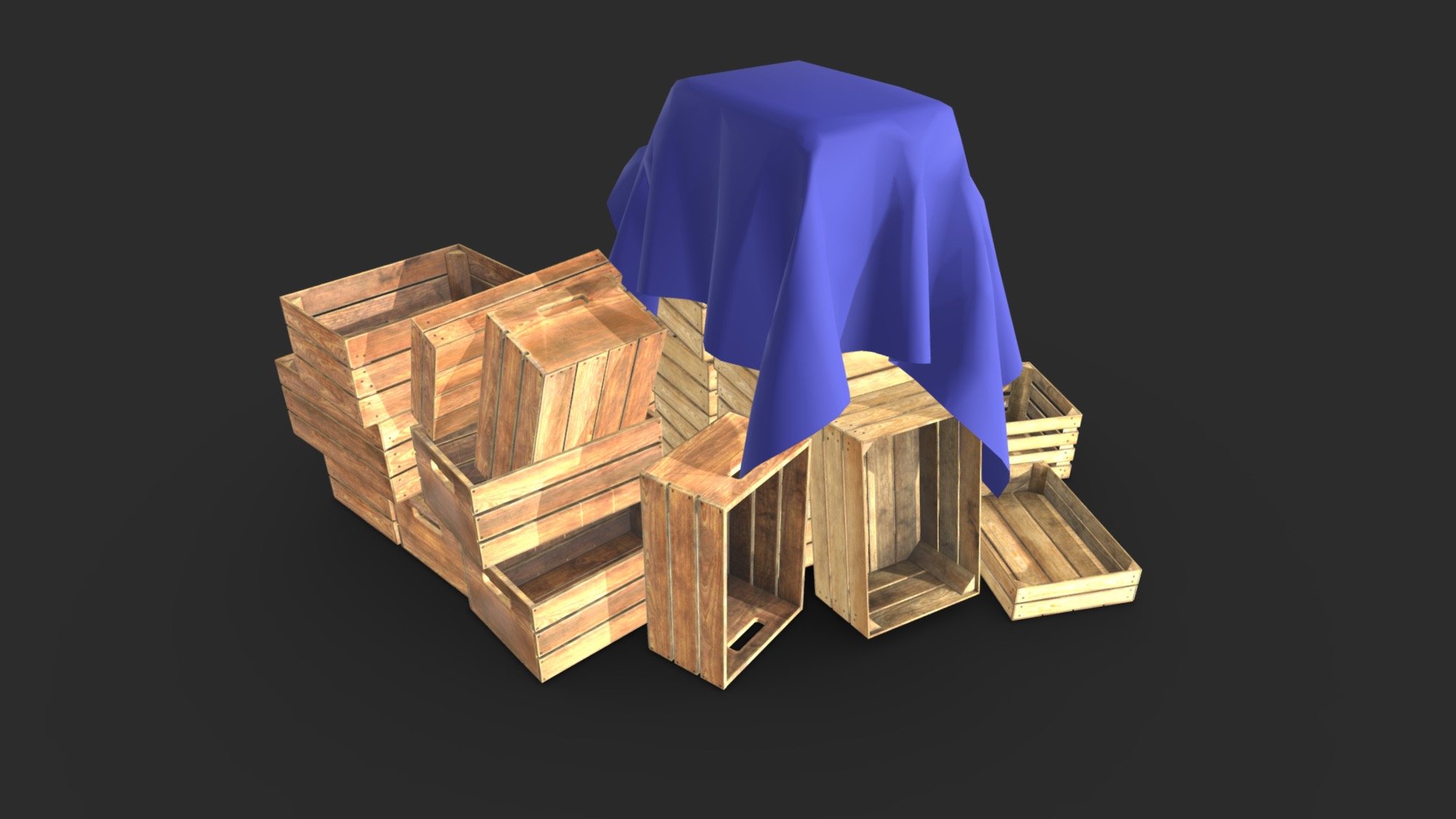 Wooden Crates Set 3d model