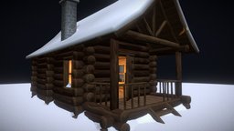 Hand painted Winter Cabin with Chimney