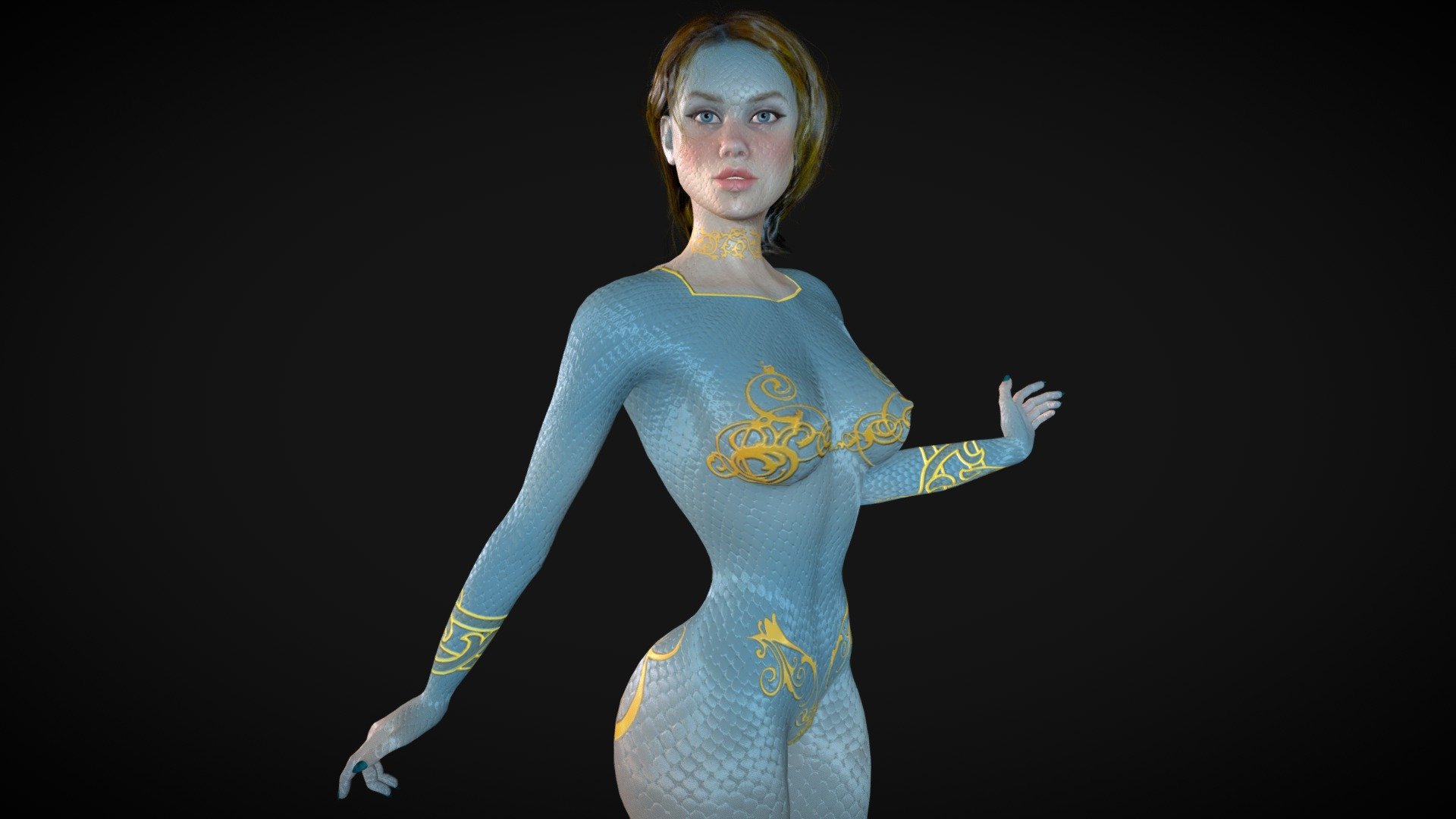 Girl with Snake Scales 3d model