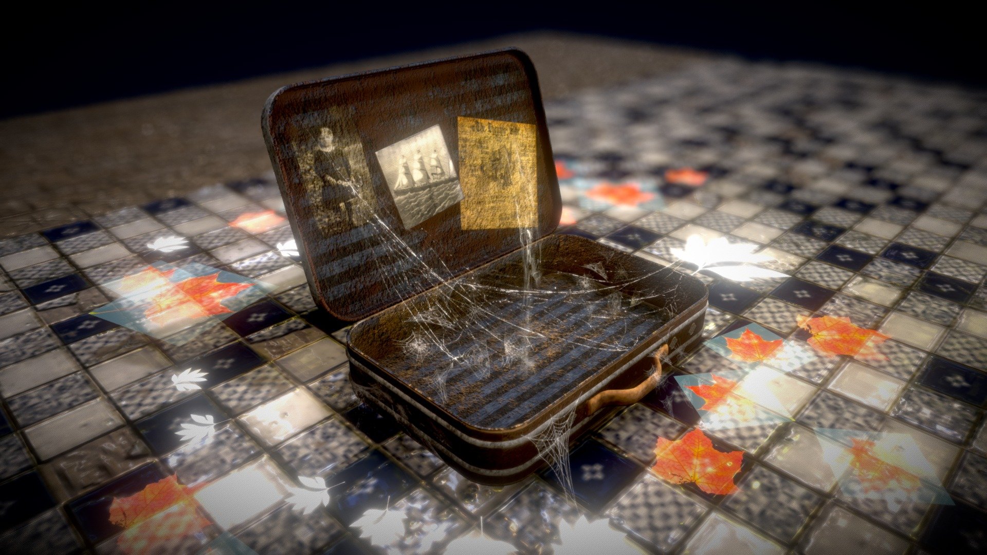 Old suitcase spider webs 3d model